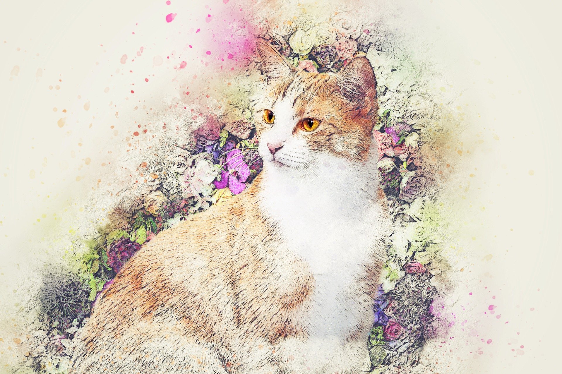 ilustração de um gato com flores