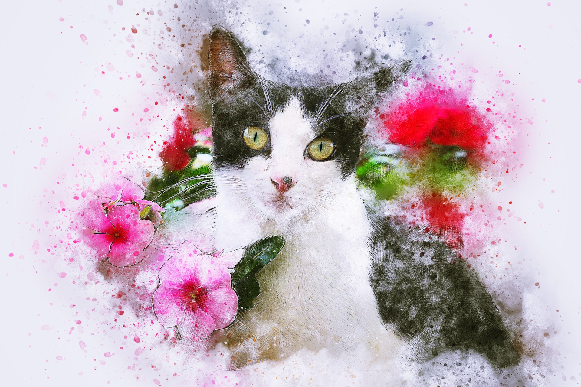 ilustração de um gato com flores